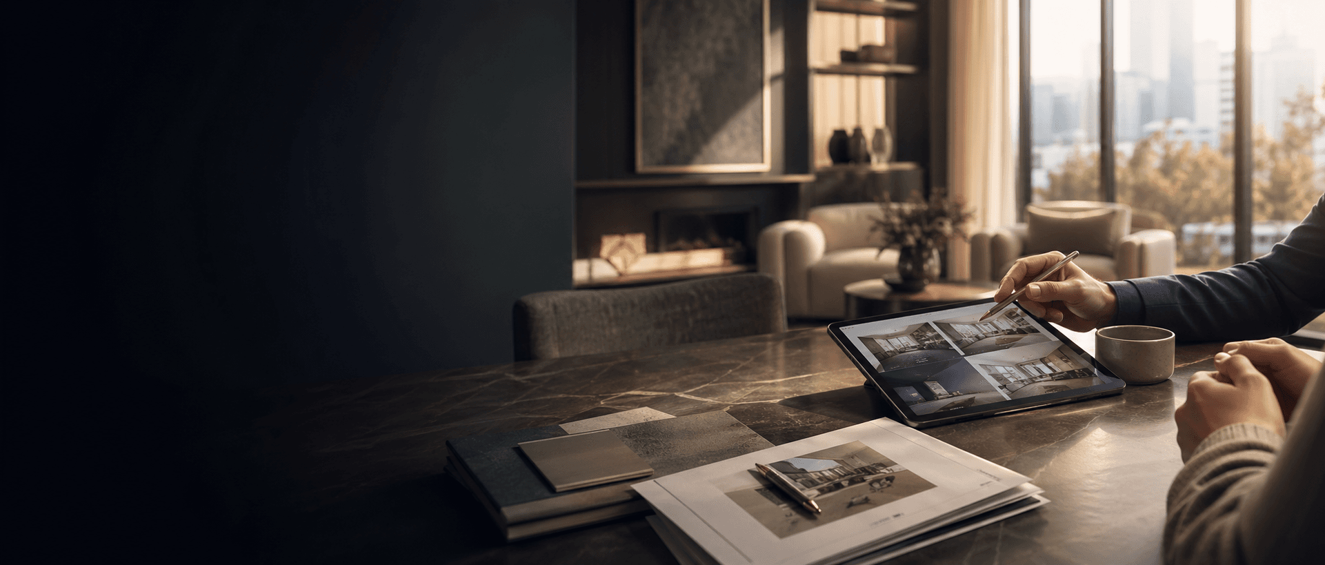 A calm real estate advisory conversation in a modern home.